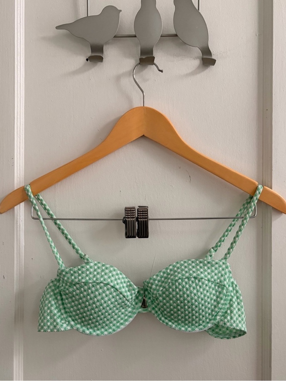 NWOT Vintage Gingham Underwire swimsuit top in Mint Green for uneven breasts
